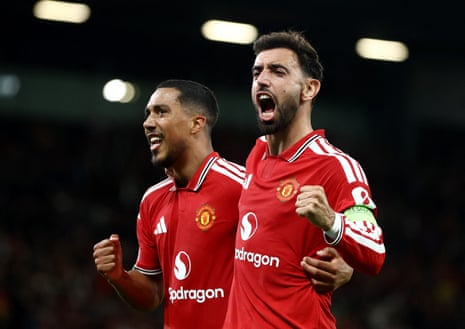 Bruno Fernandes celebrates with Youri Tielemans.