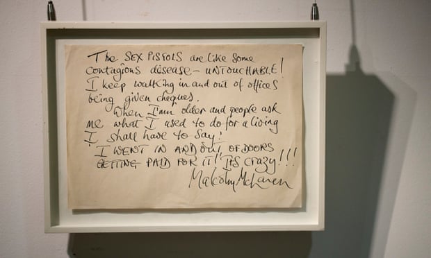 A handwritten note from Malcolm McLaren.