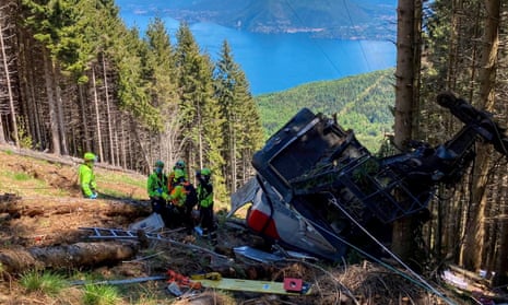 The crashed cable car after it collapsed in Stresa, near Lake Maggiore, in Italy in May.
