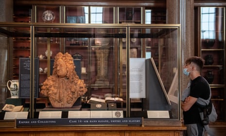 A bust of Hans Sloane sits in a new cabinet explaining his links to slavery