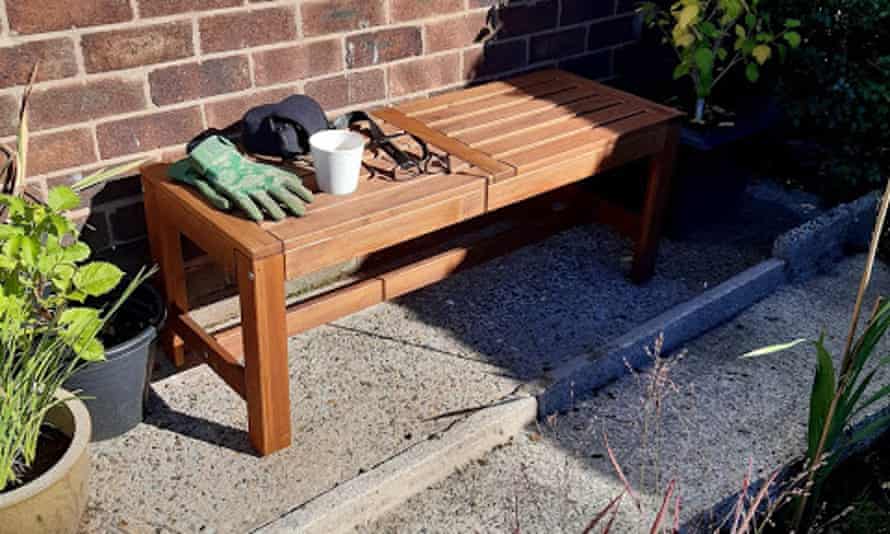 Jean Ward's garden bench in the sunshine