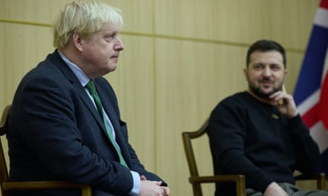 Boris Johnson met the Ukrainian president, Volodymyr Zelenskiy, during a visit to Kyiv on Sunday.