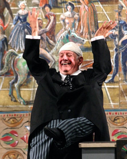 Dario Fo impersonating Silvio Berlusconi during a preview of his satirical show L’Anomalo Bicefalo in Bagnacavallo, northern Italy, 2003.