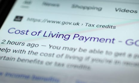 A Google search screen showing a link to the cost of living payment