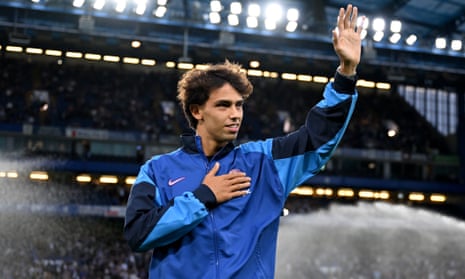 João Félix acknowledges the Chelsea fans before the Europa Conference League playoff first leg against Servette