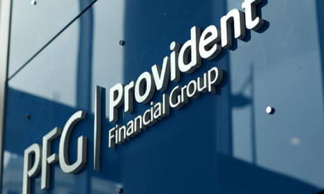 Provident Financial logo in the reception of its Bradford headquarters.