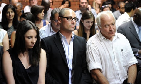 Oscar Pistorious’s sister Aimee, brother Carl and father Henke during his original trial.