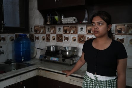 Student Farheen Naaz in her kitchen, which has had no gas for 10 days.