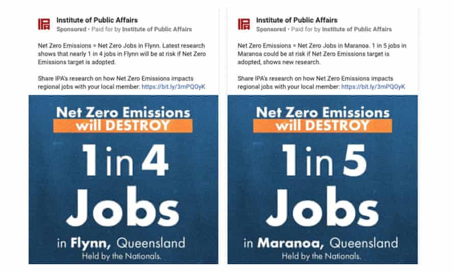 Two of the Facebook ads that the IPA ran targeting Flynn and Maranoa