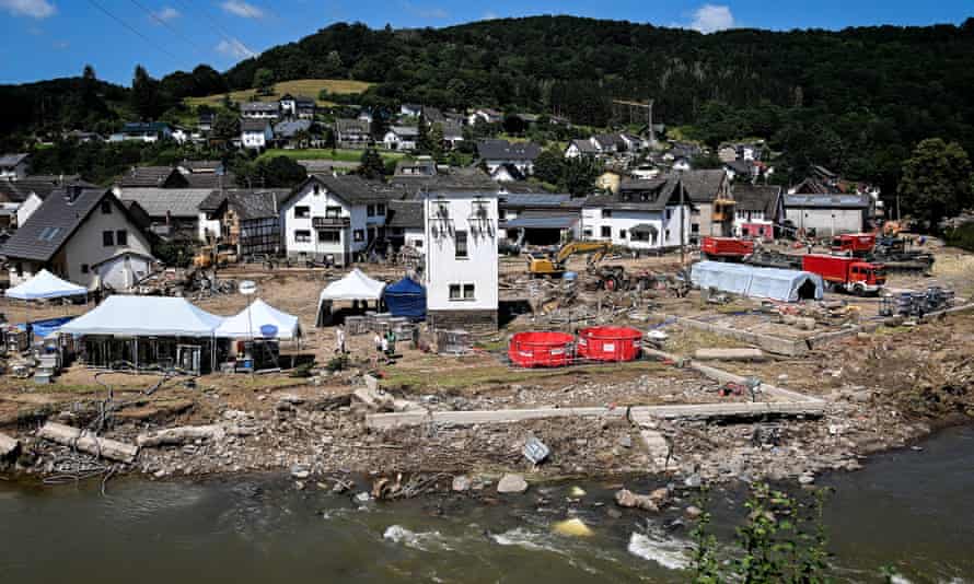 Emergency water treatment plants set up after the flooding of the Ahr River, in Schuld.