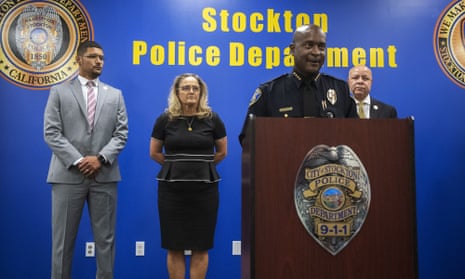 Stockton police chief Stanley McFadden speaks during a news conference about the arrest of suspect Wesley Brownlee in a series of killings, on Saturday.