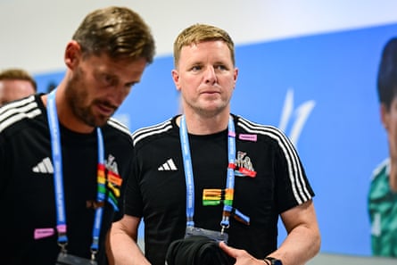 Newcastle’s Eddie Howe (right) and adjunct Jason Tindall.