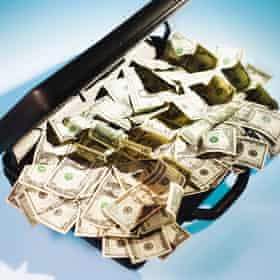 Briefcase containing dollar bills