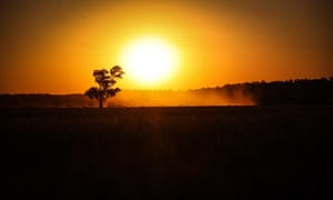 sun rises over a drought stricken paddock in Gunnedah