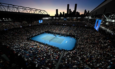 Rod Laver Arena at the sunset during the men's singles semi-final match