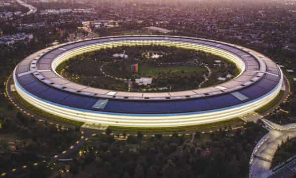 Aerial photograph  of Apple HQ successful  Cupertino, California.