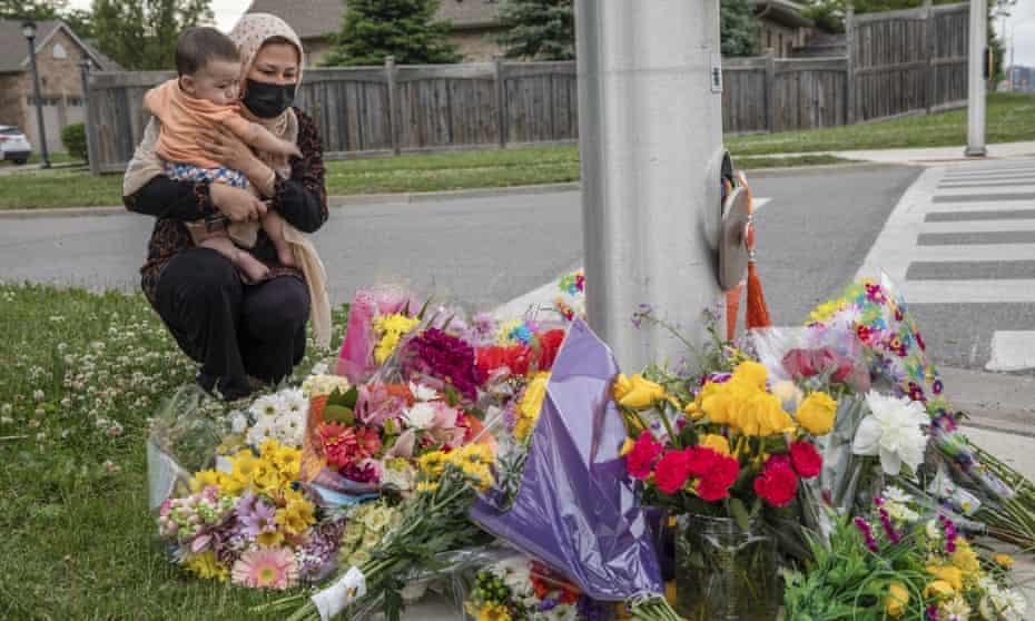 A memorial in London for the four members of the Afzaal family who died in Sunday’s attack. The family’s nine-year-old son Fayez is in hospital with serious injuries.