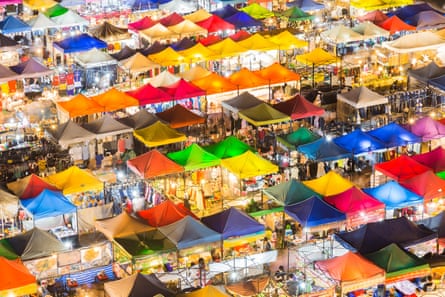 The city’s night marketMultiple colours of Bangkok's night market aerial view