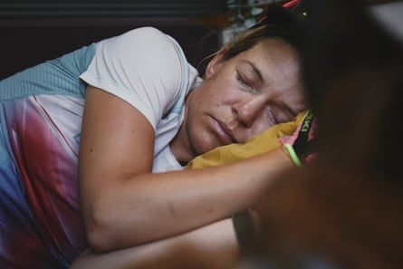 New Zealand ultrarunner Sophie Woods asleep