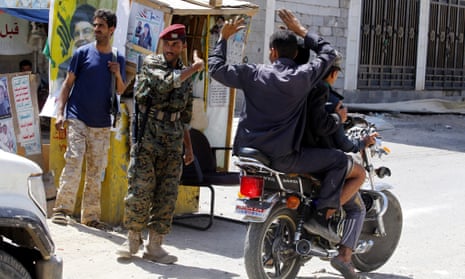 Houthi militiamen at a checkpoint in the old city of Sana’a, ahead of the ceasefire. 