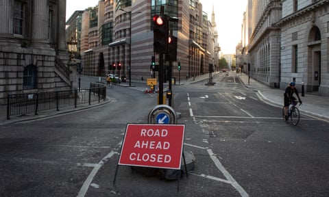 A road closed to traffic in London, UK.