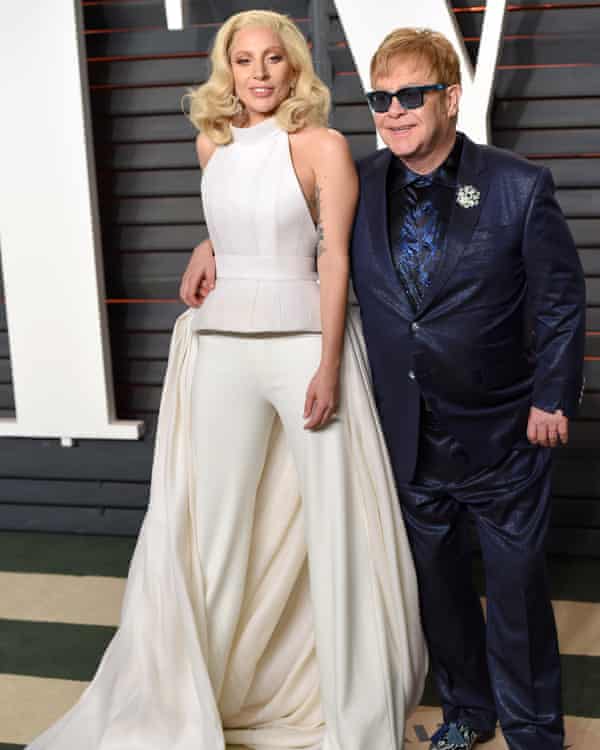 Lady Gaga and Elton John at the 2016 Vanity Fair Oscar Party.
