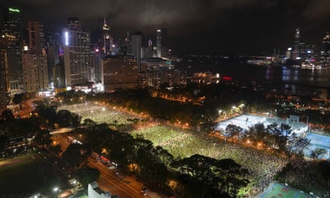 People gather at Hong Kong’s Victoria Park in 2020 to mark the Tiananmen Square protests. This year, media coverage will look very different.