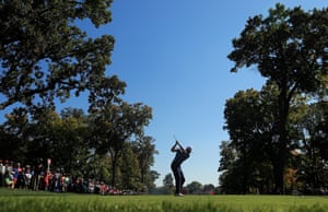 Henrik Stenson tees off during the afternoon fourballs.