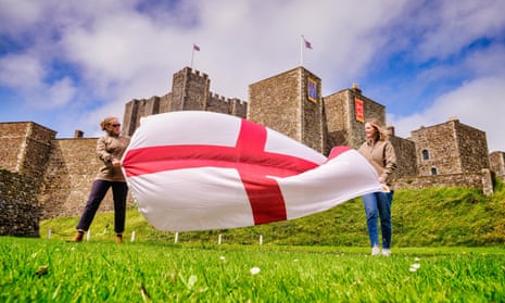 One of the St George’s flags featuring the surnames of almost every person in the country which will fly above historic properties to cheer on England. 