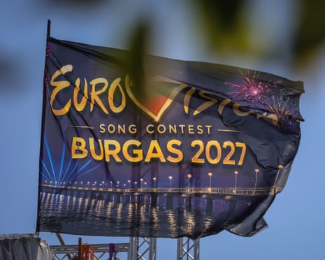 An Eurovision flag flies at the port of Burgas, on Bulgaria's Black Sea coast, which will host the 71st Eurovision Song Contest in 2027.