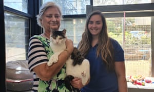 Chester and his new owner, Wilma, with Jenny Sherring.