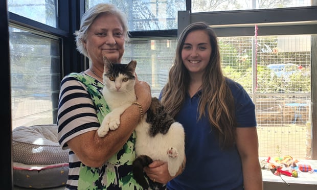 Chester and his new owner, Wilma, with Jenny Sherring.