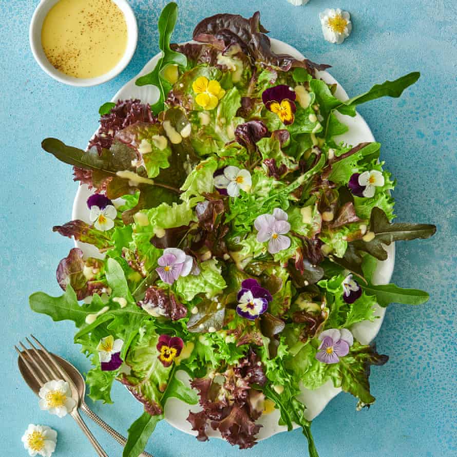 Leaves with elderflower dressing.