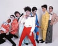 Split Enz. Clownz, 1975. (Mike, Wally, Emlyn, Tim, Phil, Noel and Eddie.) This photo shows Eddie’s voluminous trousers rather nicely.