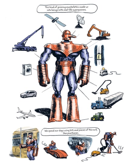 Cartoon shows man in heavily armoured suit, which is said to have given him real-life superpowers