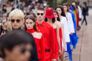 Models during the finale of Dion Lee’s show.