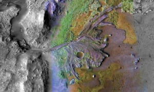 an image of the Jezero Crater taken by Nasa’s Mars Reconnaissance Orbiter
