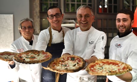 Naples’ pizza heroes … Antonio Starita (left) with fellow chefs Gino Sorbillo (second left), Ciro Oliva (right) and Enzo Coccia (second).