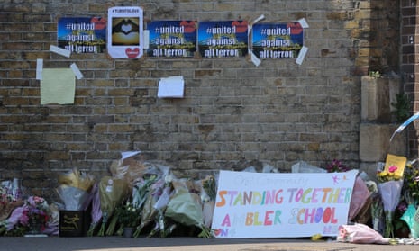Floral tributes laid by the members of public in Finsbury Park.