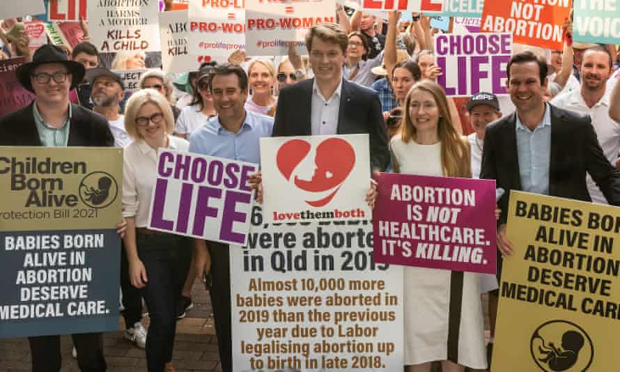 George Christensen (left), Amanda Stoker (second from left), Teeshan Johnson (second from right) and Matt Canavan (right) at the 2021 March for Life, in a photo from Cherish Life’s website.
