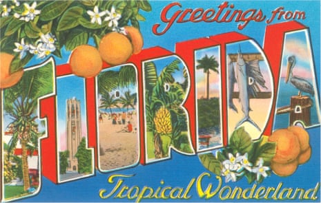 florida postcard says 'greetings from florida, tropical wonderland'