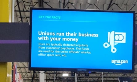 Amazon’s anti-union messaging at the ONT8 warehouse.