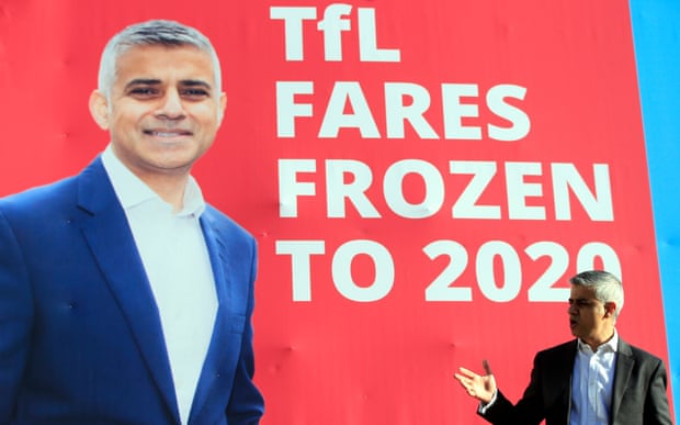 Sadiq Khan at the launch of his fares freeze policy.
