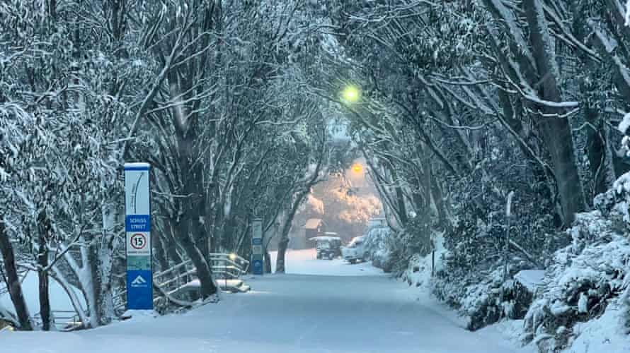 Snowfall at Falls Creek on the 31st of May, 2022 on Mount Kosciuszko, NSW, Australia