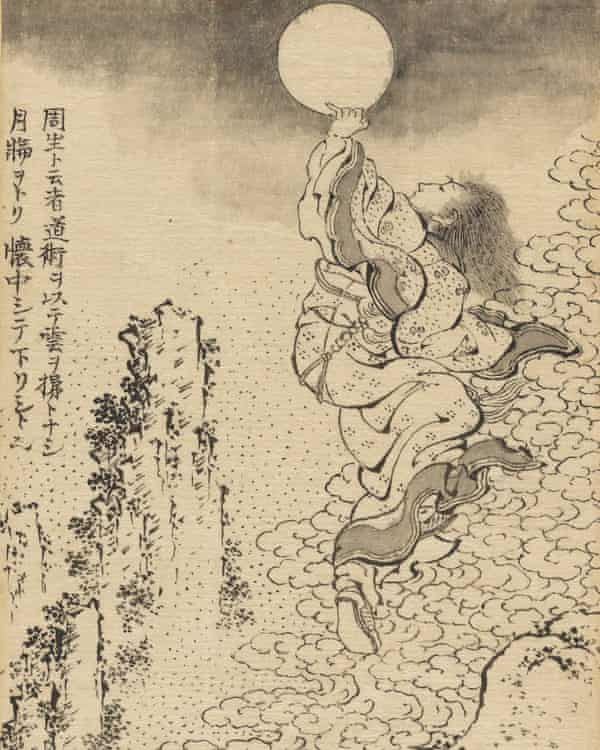 Taoist master Zhou Sheng climbs a ladder of clouds to the moon.