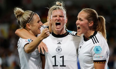 Alexandra Popp celebrates scoring the winner for Germany in their semi-final against France.