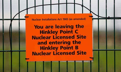 A sign marks the borders of the site where EDF Energy's Hinkley Point C nuclear power station will be constructed in Bridgwater,