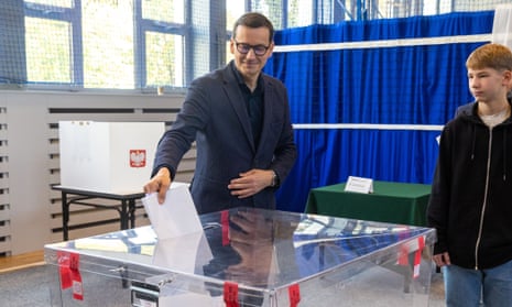 Prime minister Mateusz Morawiecki during voting in Poland’s parliamentary elections in Warsaw, Poland on 15 October 2023.