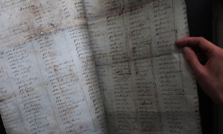 Inventory of the Grenada plantations taken in 1788, listing the names and perceived value of enslaved people. From an exhibition at the Bank of England, London, 14 April 2022.
