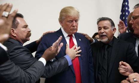 Pastors from Nevada pray with Donald Trump during a visit to Las Vegas in October 2016. Plenty of moviegoers in Lynchburg, Virginia heaped praise on the movie.